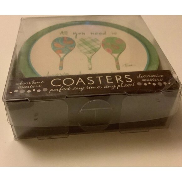 Thirstystone Coasters Set Of 4 Tennis Rackets All You Need Is Love New Old Stock - Picture 8 of 10